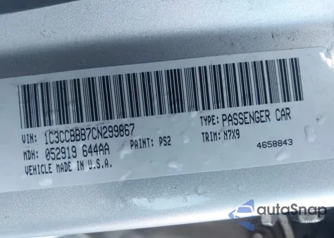 2012 Chrysler 200 Touring из США, поврежденный, VIN 1C3CCBBB7CN299867